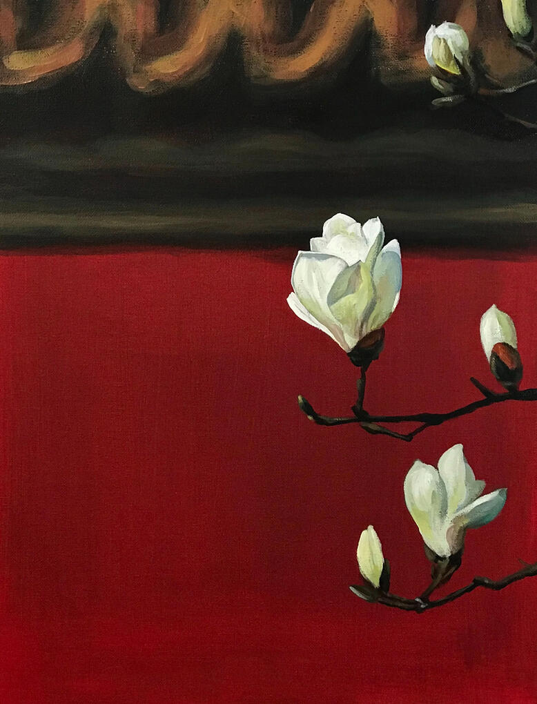 Magnolia blossoms against the red walls Magnolia blossoms against the red walls