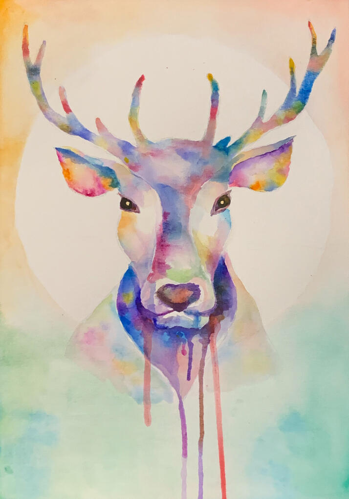 The Nine-Colored Deer 2020 11x14in Watercolor on paper $500